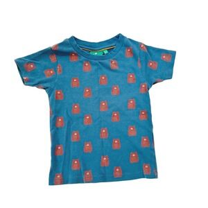 Little Green Radicals T-Shirt Blue Brown Bear Print 4-5y Blue Organic Cotton